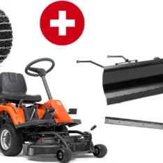 Husqvarna Frontmäher R 112C mit Mähdeck Combi 85 – Winterpaket mit Schneeschild, Gummileiste und Schneeketten – Modell 2023