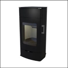 Kaminofen KRETZ ECHEDO 1 – 7 kW, schwarz, mit Holzfach & großer Sichtscheibe