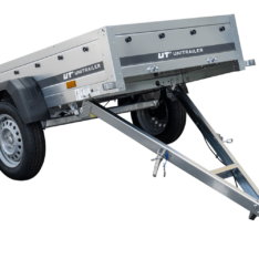 200×106 Gitteranhänger mit blauer Flachplane, Gitterwänden und Stützrad – Garden Trailer 200 KIPP